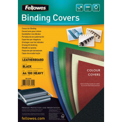 Fellowes omslagen, ft A4, karton lederlook, 250 micron, pak van 100 stuks, zwart