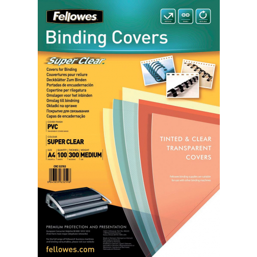 Fellowes omslagen, ft A4, PVC, 300 micron, pak van 100 stuks, transparant